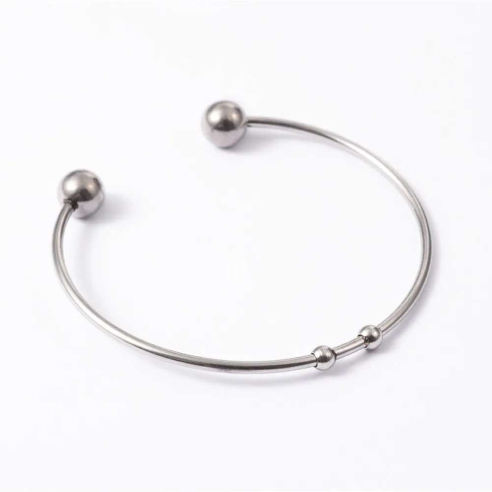 2Ps Tarnish Resistant Fashion 304 Stainless Steel Torque Cuff Bangle with Soldered Round Bracelet for Women