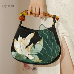 Women Vintage Floral Embroidery Fabric Medium Size Handbag 2026 Retro Chic Chinese Stylish Cottagecore Evening Shoulder Bag