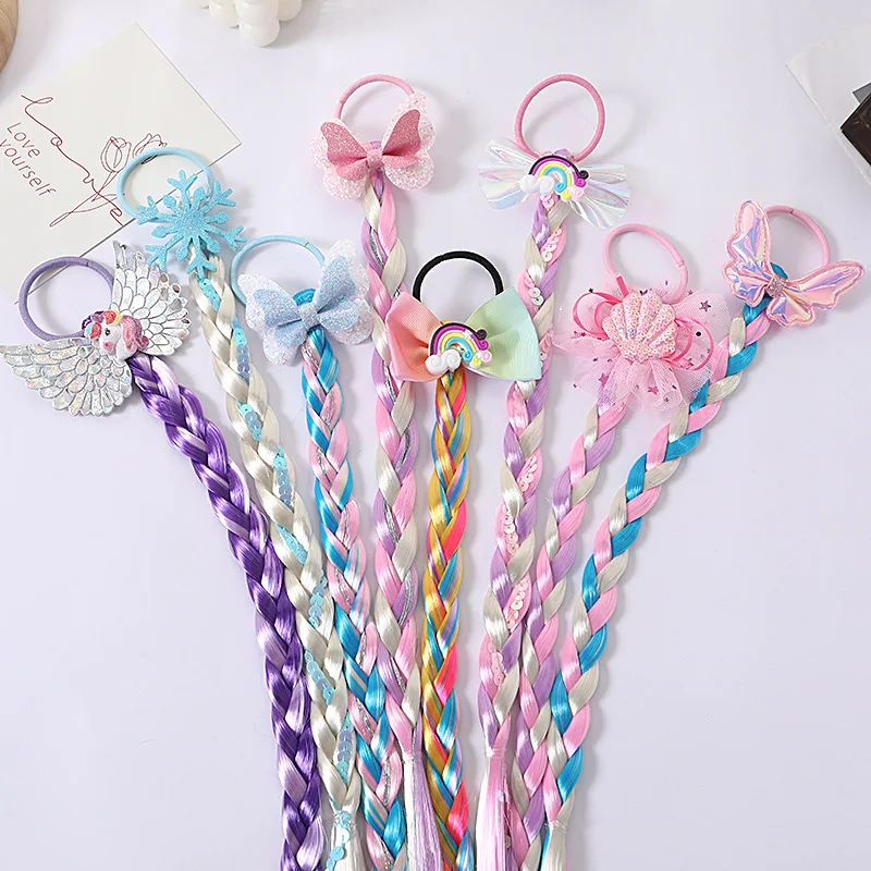 

Children's wig hair accessories unicorn butterfly rainbow snowflake hairpin little girl braided hair color rope headdress