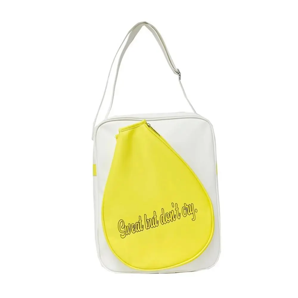 Large Capacity Badminton Racket Bag Single-Shoulder White Yellow Badminton Racket Organizer PU Leather Waterproof Racket Bag