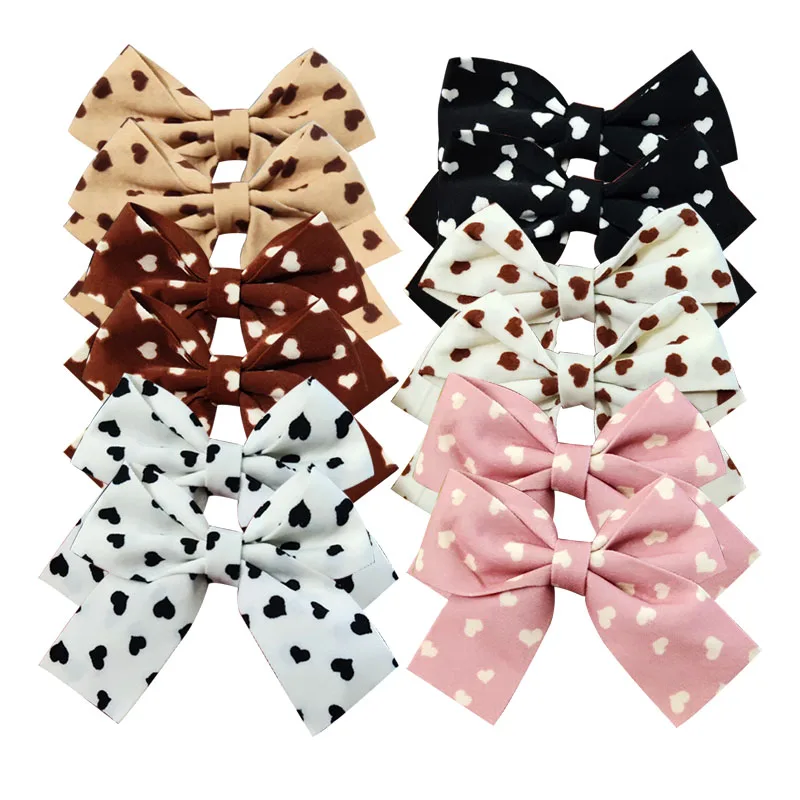 200PCS/LOT Pincer Barrette Fabric Art Bow Tie Hairpins LOVE Printing Hair Clip For Girls Pin Tiaras Baby Hair Accessories