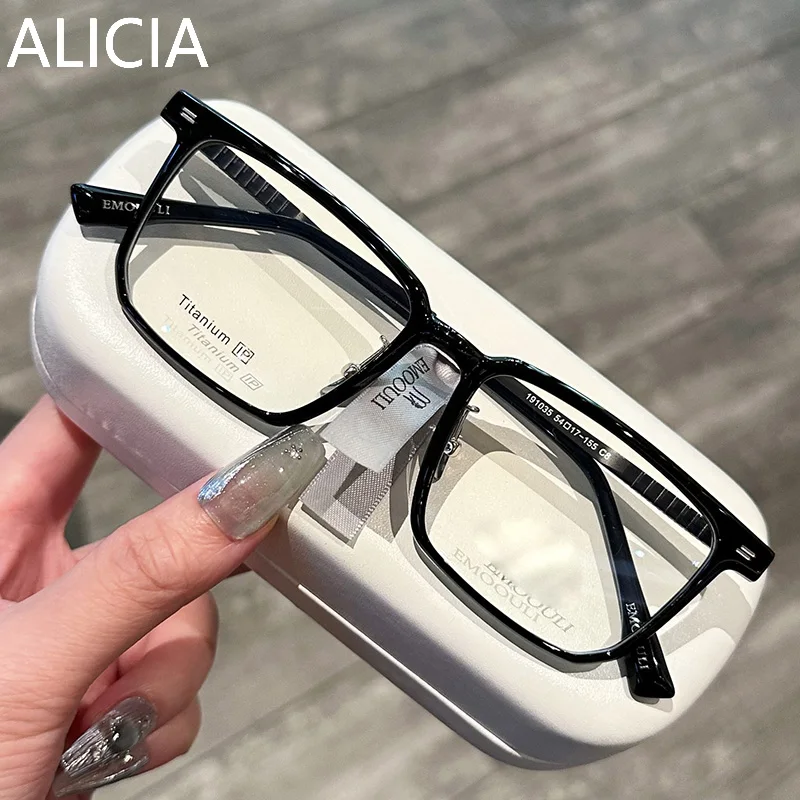 

ALICIA новые мужские модные ретро квадратные полнокадровые очки ультра легкие TR90 очки из чистого титана оптические оправы по рецепту