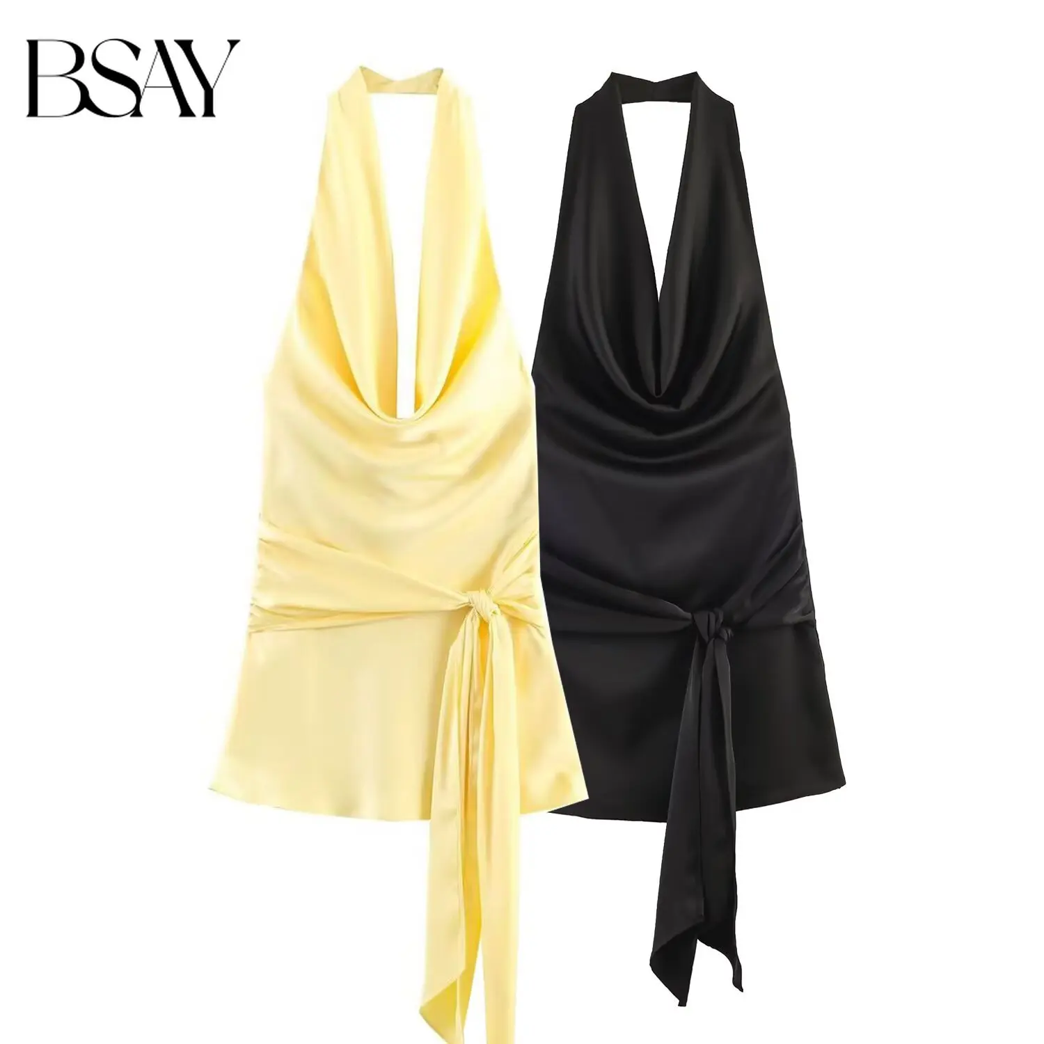 BSAY Sommer Neu 2026 Damen Ärmelloses Rückenfreies Mini-Partykleid Rotes Satin Streetwear Schickes Jugendliches Bequemes Urlaubskleid
