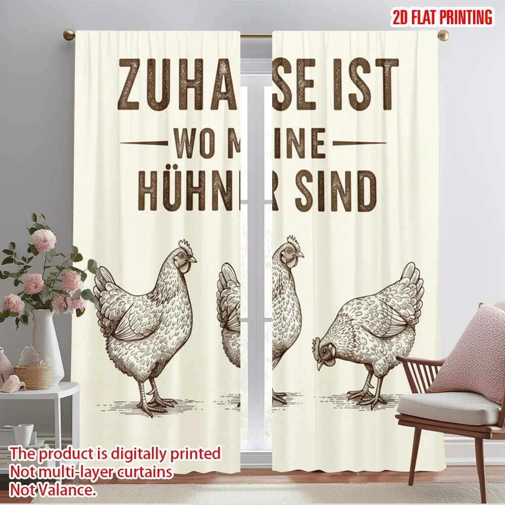 

2pcs 2D flat printing Party Curtains Home Is Where My Chickens 100% Polyester Without Electricity All Season Party & Holiday