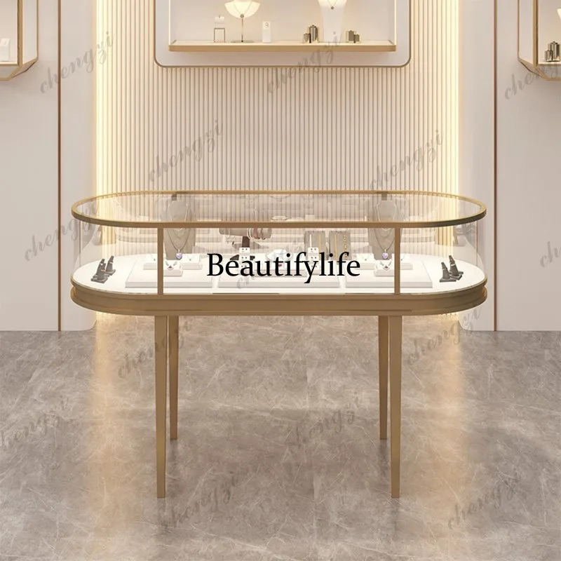 Stainless steel, jewelry display cabinet, transparent glass, watch jade antique display, counter
