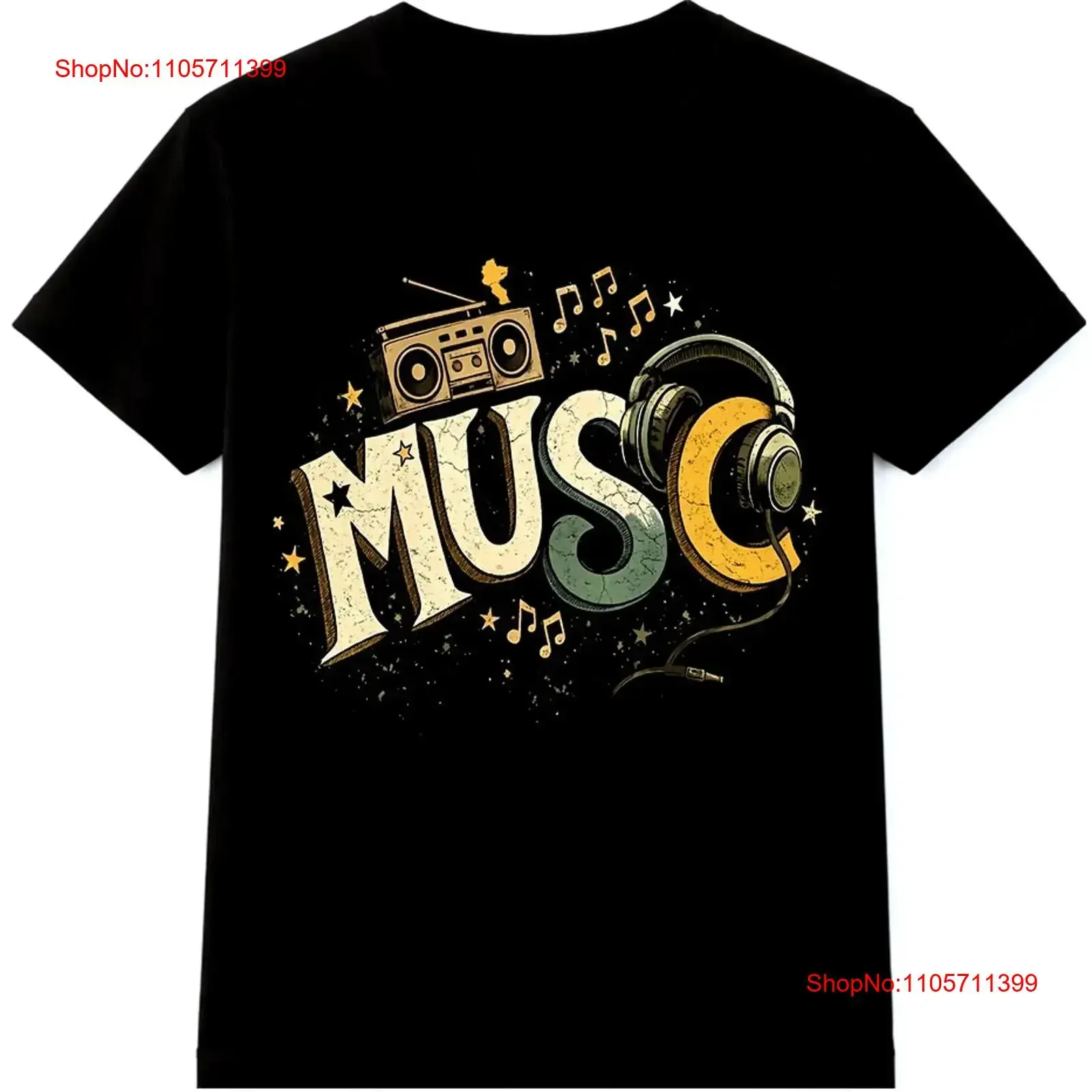 Music T Shirt Boombox Headphones Retro DJ Sound Vintage long or short sleeves vintage Washed Stretched homme Stylish