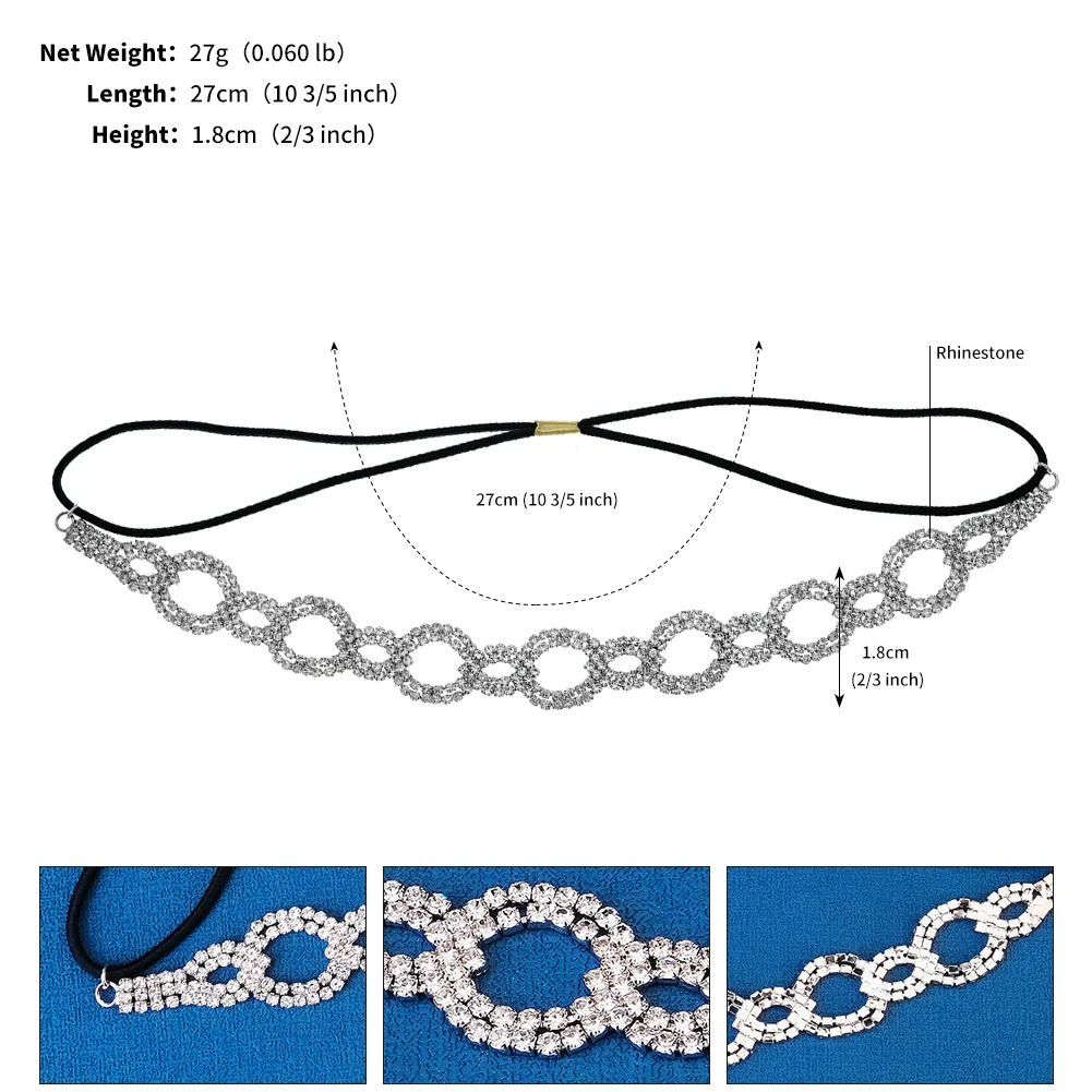 Volldiamant-Haarband mit Krallenkette, klassisches Stretch-Stirnband für Damen und Mädchen, Party-Tiara der Königin, Schmuckzubehör – Detail 2