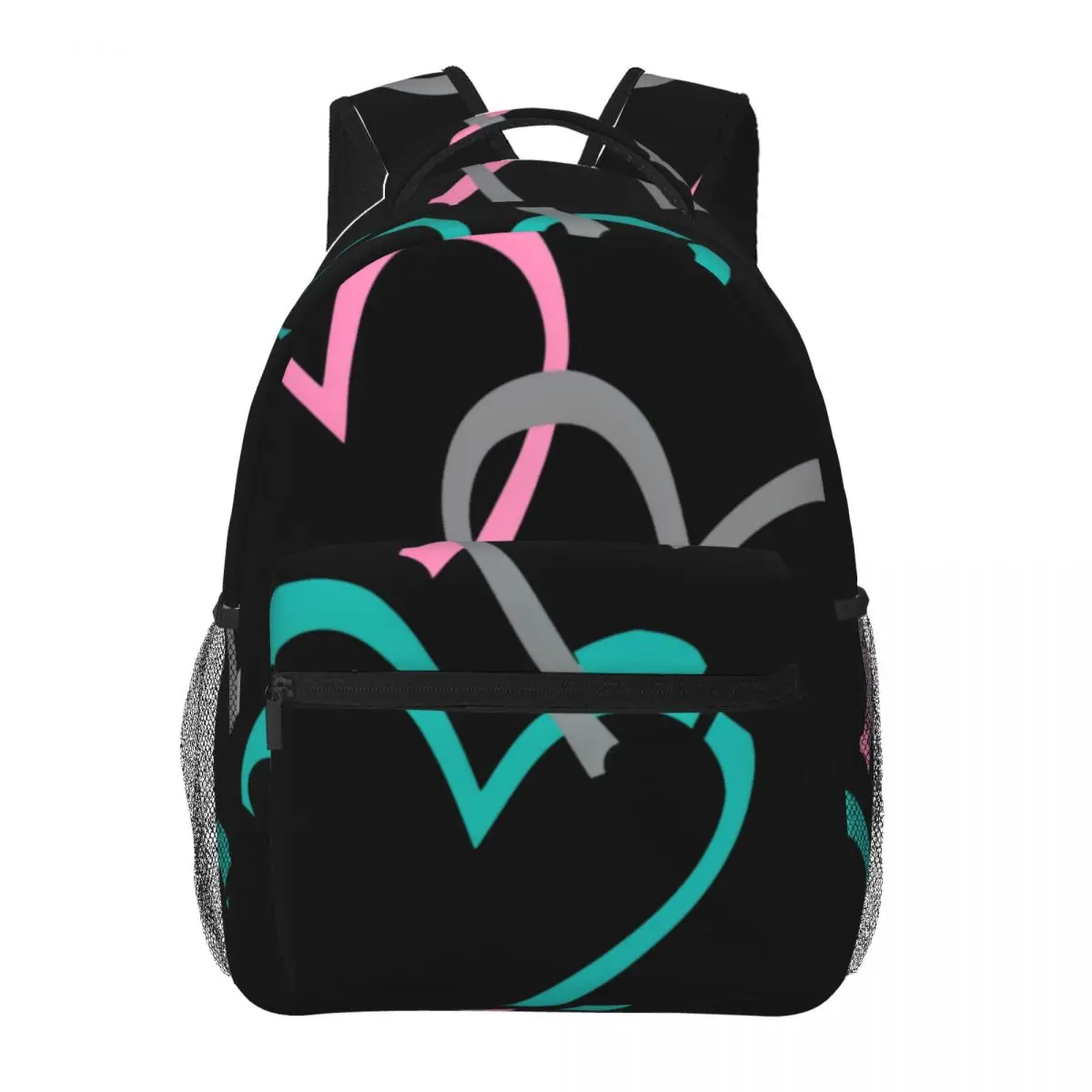 Cool Skull Student Backpack Center Faith Hope Love Hearts Hand Lettered Faith Pink Gray Teal Black Edgy Daypack for School Work