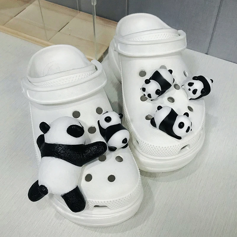 1Pc Cute Panda Baby Shoe Charm Lovely Cartoon Stereoscopic Sandals Decoration Children DIY Slipper Hole Shoe Buckle Charms