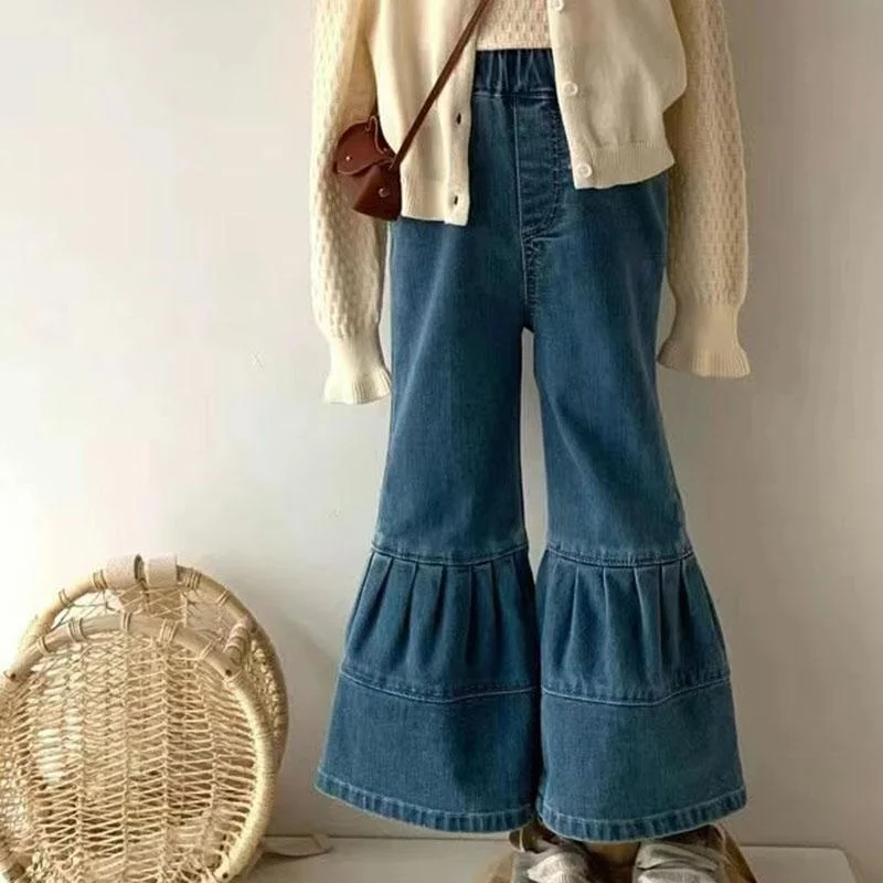 Girls Fashion Jeans Bell Bottoms South Korean Children Wear 2024 Spring Children Korean Style Casual Pants Girl Pants