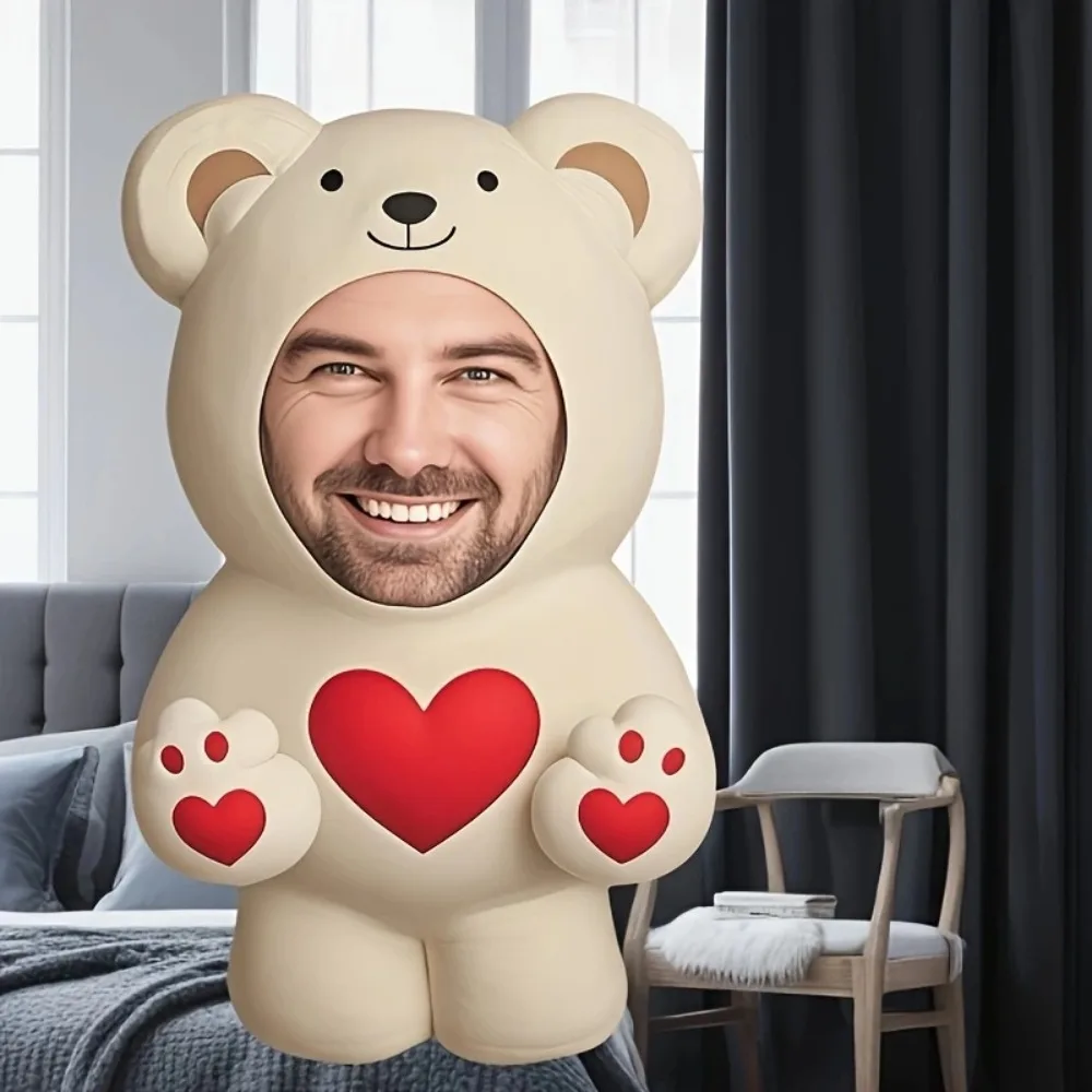 Custom Photo Pillow - Heart-Shaped Bear Design, Perfect Gift for Bed, Sofa, and Car - Suitable for Christmas, Halloween, Birthdays, Thanksgiving, Father's Day, Mother's Day, Valentine's Day, Easter Eve, Carnival, and National Holidays