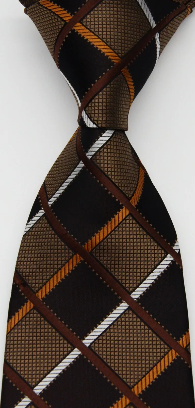 New Men's Silk Tie Classic Plaid&Checks Brown Black JACQUARD WOVEN Handmade Silk Men's Tie Necktie