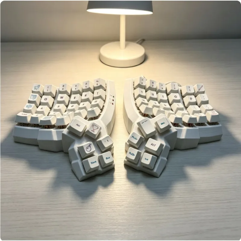 Customized Split Mechanical Keyboard with Five Directional Joystick, Wired Single-mode Welded Version, Curved Keyboard