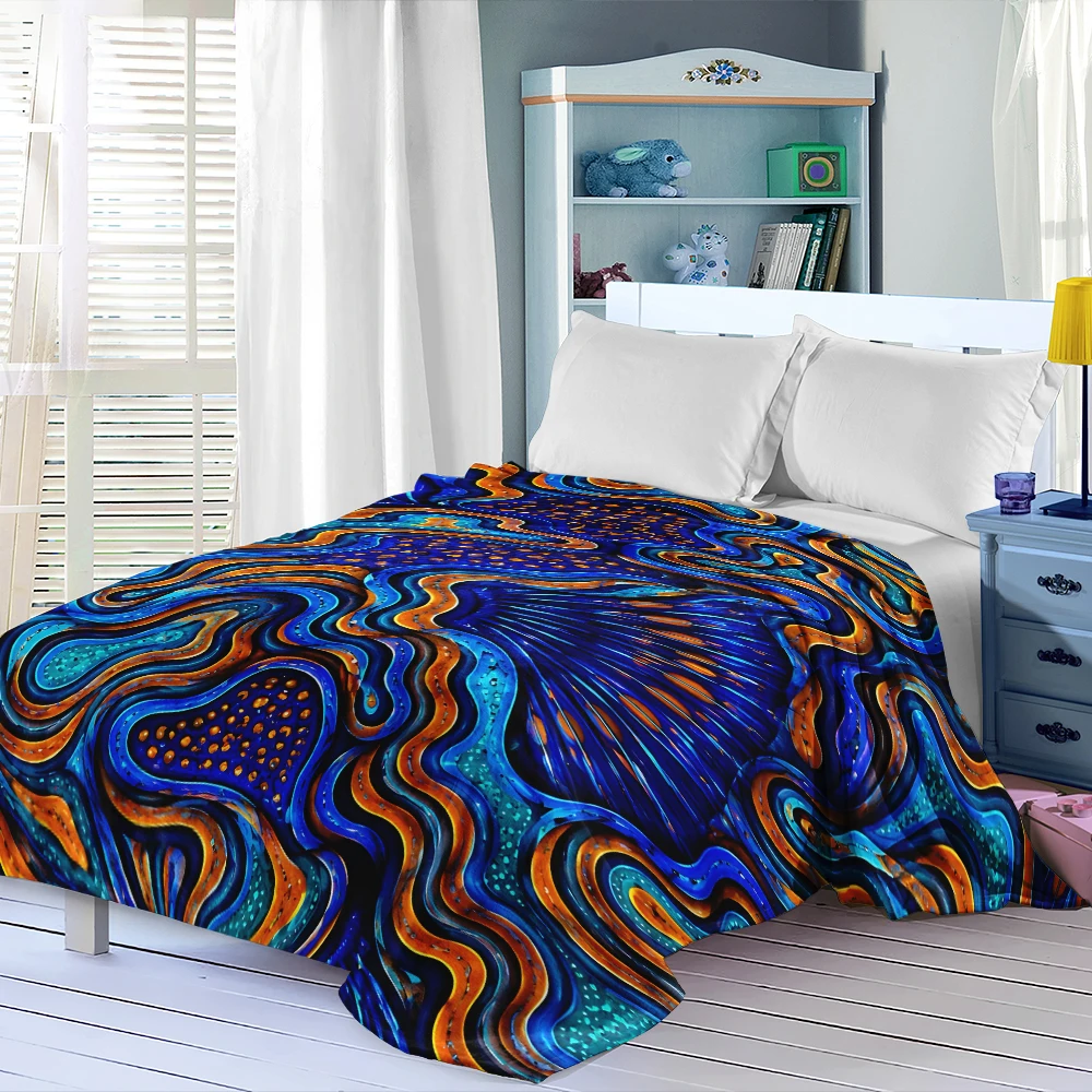 Blue Orange Fluid Abstract Warm Flannel Fleece Blanket Thick Soft Cozy Throw Blanket for Winter Bed Couch Plush Bedspread