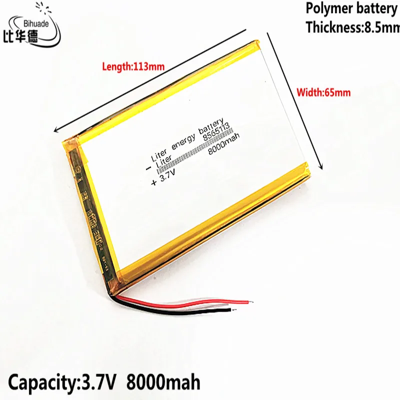 Liter energy battery Good Qulity 3.7V 8000mAH 8565113 Polymer lithium ion / Li-ion battery for tablet pc BANK,GPS,mp3,mp4