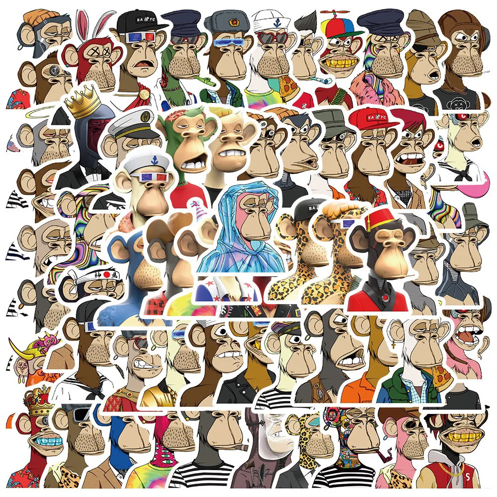 10/30/64PCS Bored Ape Yacht Club NFT Animal Monkey Sticker Graffiti Cartoon Decal Toy DIY Luggage Laptop Skateboard Car Stickers