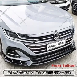 For Volkswagen Arteon R-Line Facelift 2020 - 2024 RS Style Front Bumper Lip Spoiler Splitter Protector Cover Lip Cap Body Kit