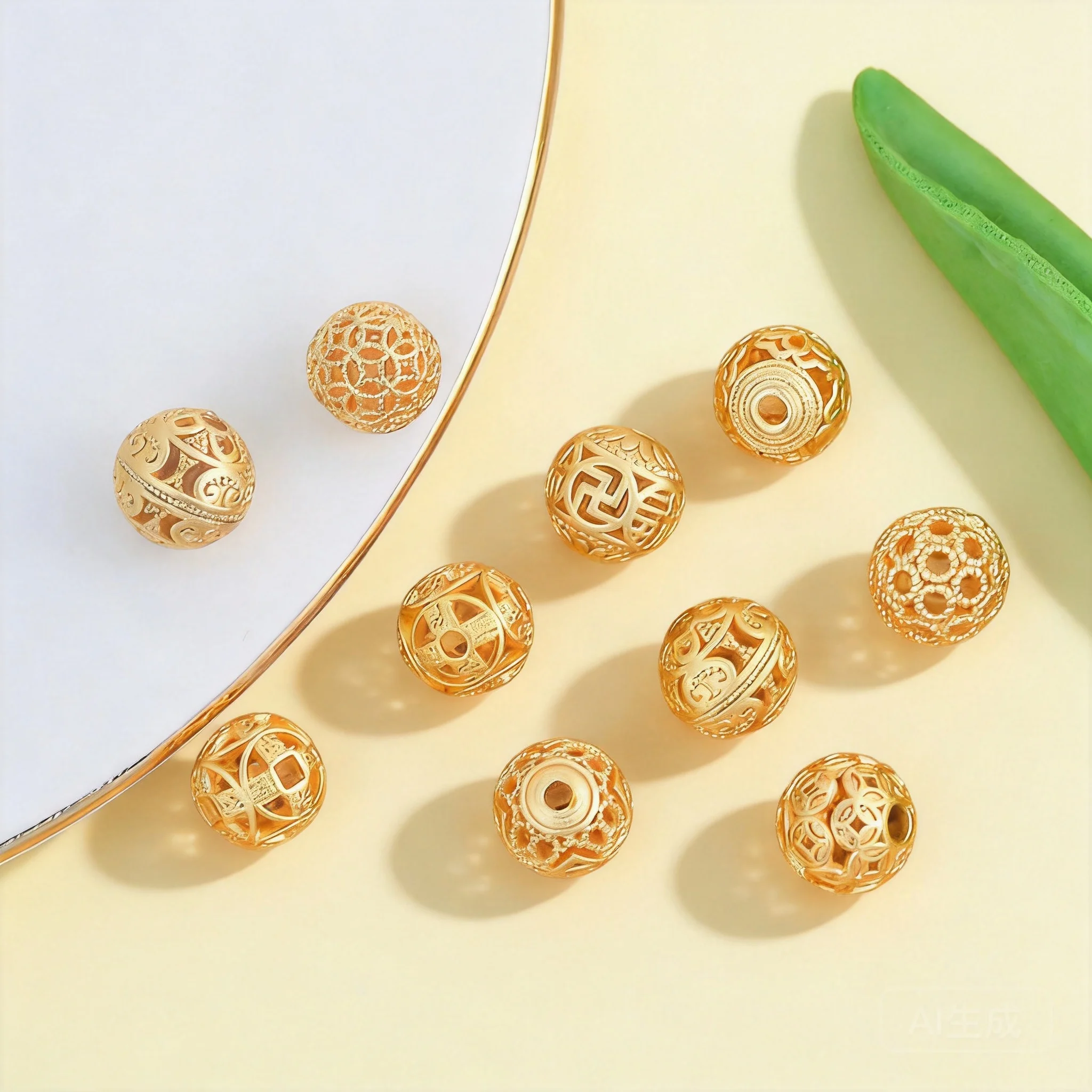 Chinese Style Vintage Gold Tone Hollow Auspicious Blessing Lucky Fu Pattern Round Spacer Beads For Diy Bracelet Necklace Jewelry