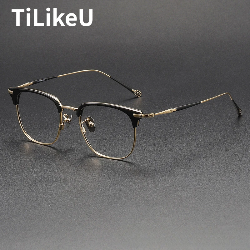 

Vintage Titanium Acetate Glasses Frame for Men Women Retro Square Two-tone Myopia Prescription Eyeglass Anti-blue Spectacle 2024