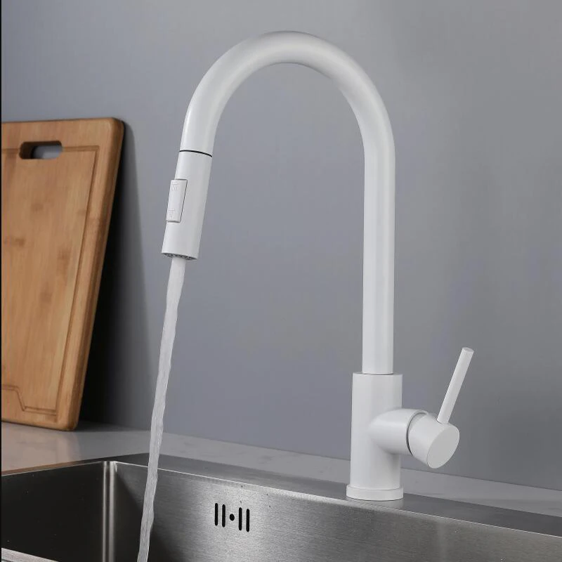 White Intelligent Touch Induction Hot And Cold Kitchen Pull Faucet Rotating Sink Faucet