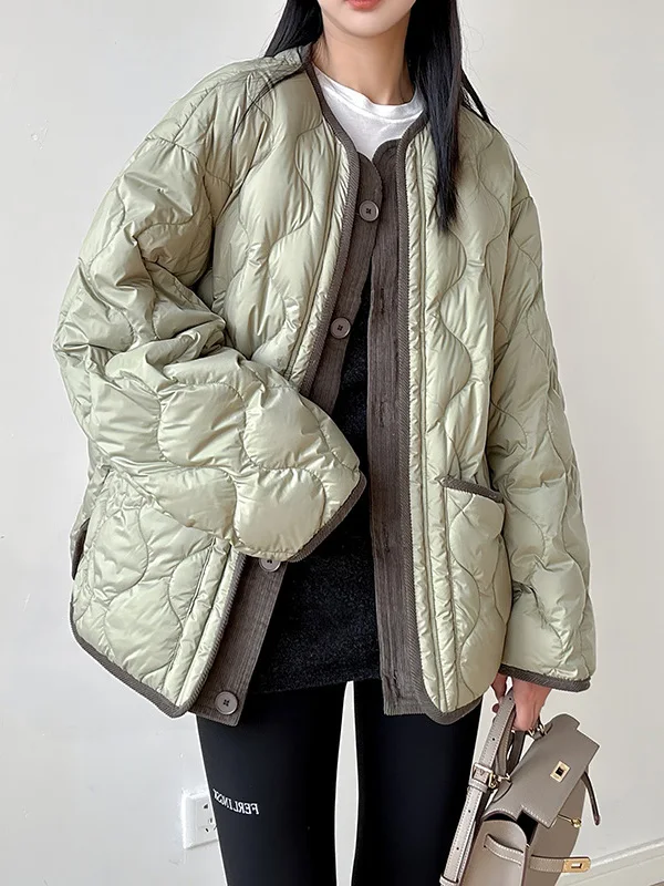

Slimming Effect 2025 Winter New Style Women's Cotton Padded Casual Bread Coat Diamond Pattern Korean Style Thickened Outerwear