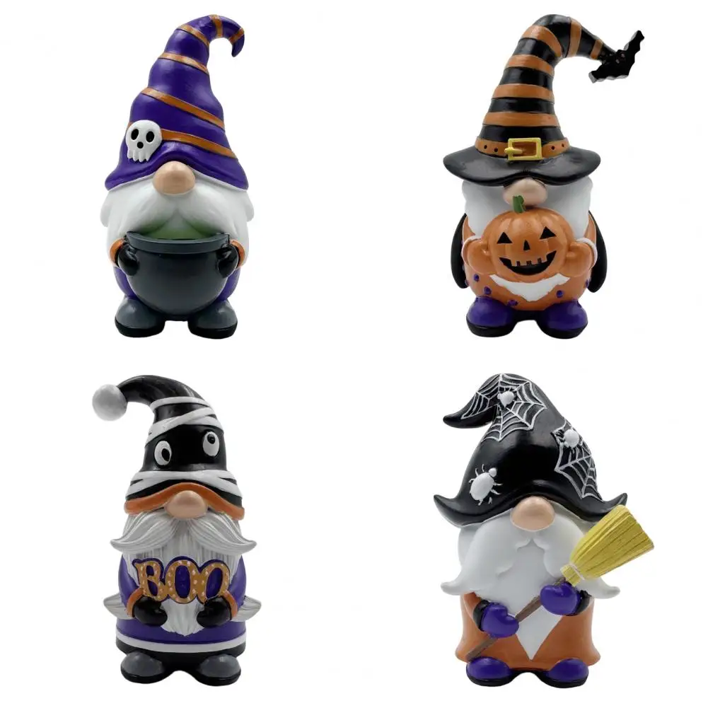 Halloween Mini Gnome Figurine Gothic Miniature Gnome Ornaments Tiny Resin Wizard Gnome Statue For Home Party Decor