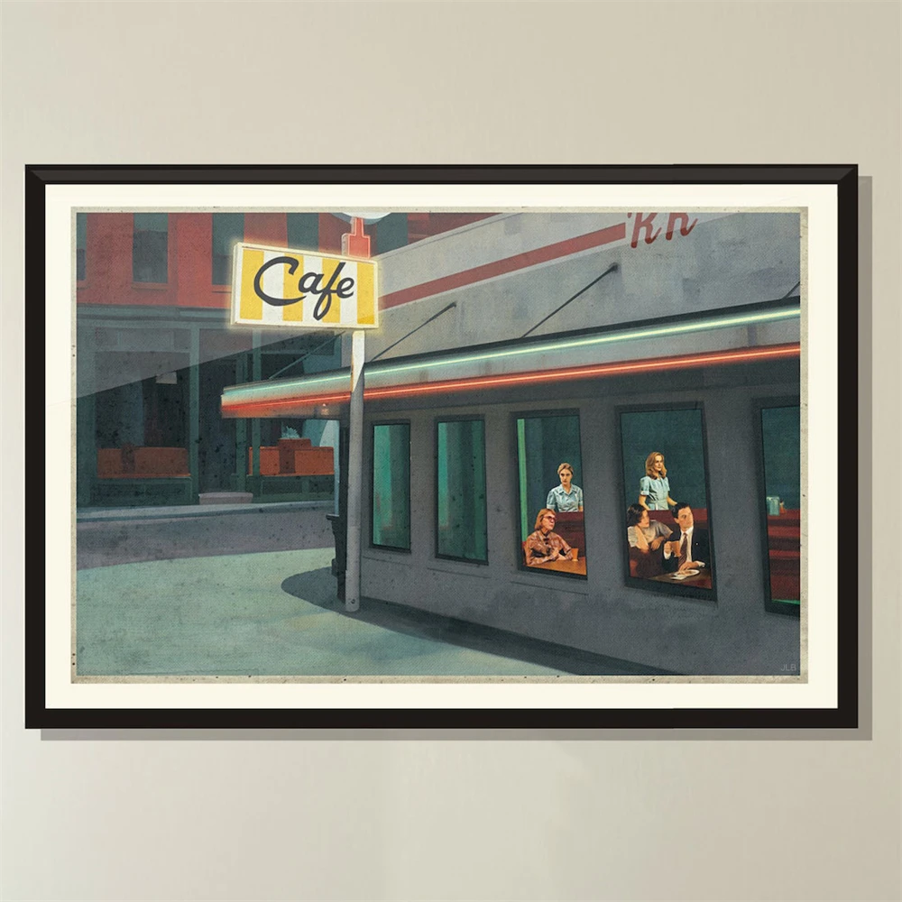 Nighthawks Poster 90s Sitcom Art Print Late Night 90s TV sitcom Print Classic Monk's Restaurant Art Canvas Painting