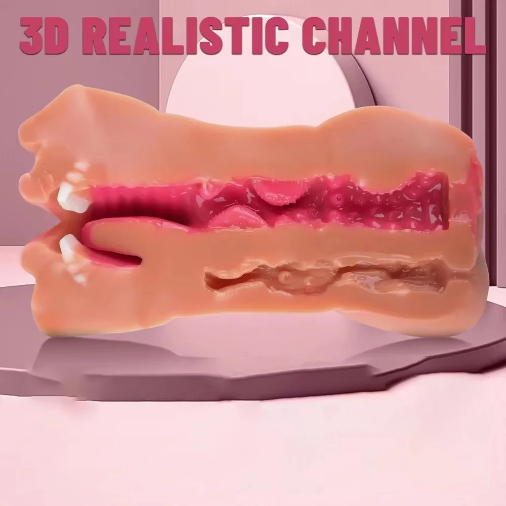 3in1 Band teeth mouth vagina anal plug male masturbator cup deep throat silicone dildo moves masturbation pleasure toys for men view 3