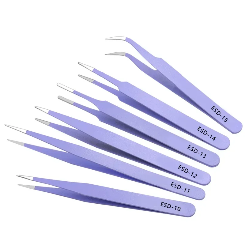 Tweezers 6PCs ESD Anti-Static Stainless Steel Repair Curved Tool Home Working Model Making