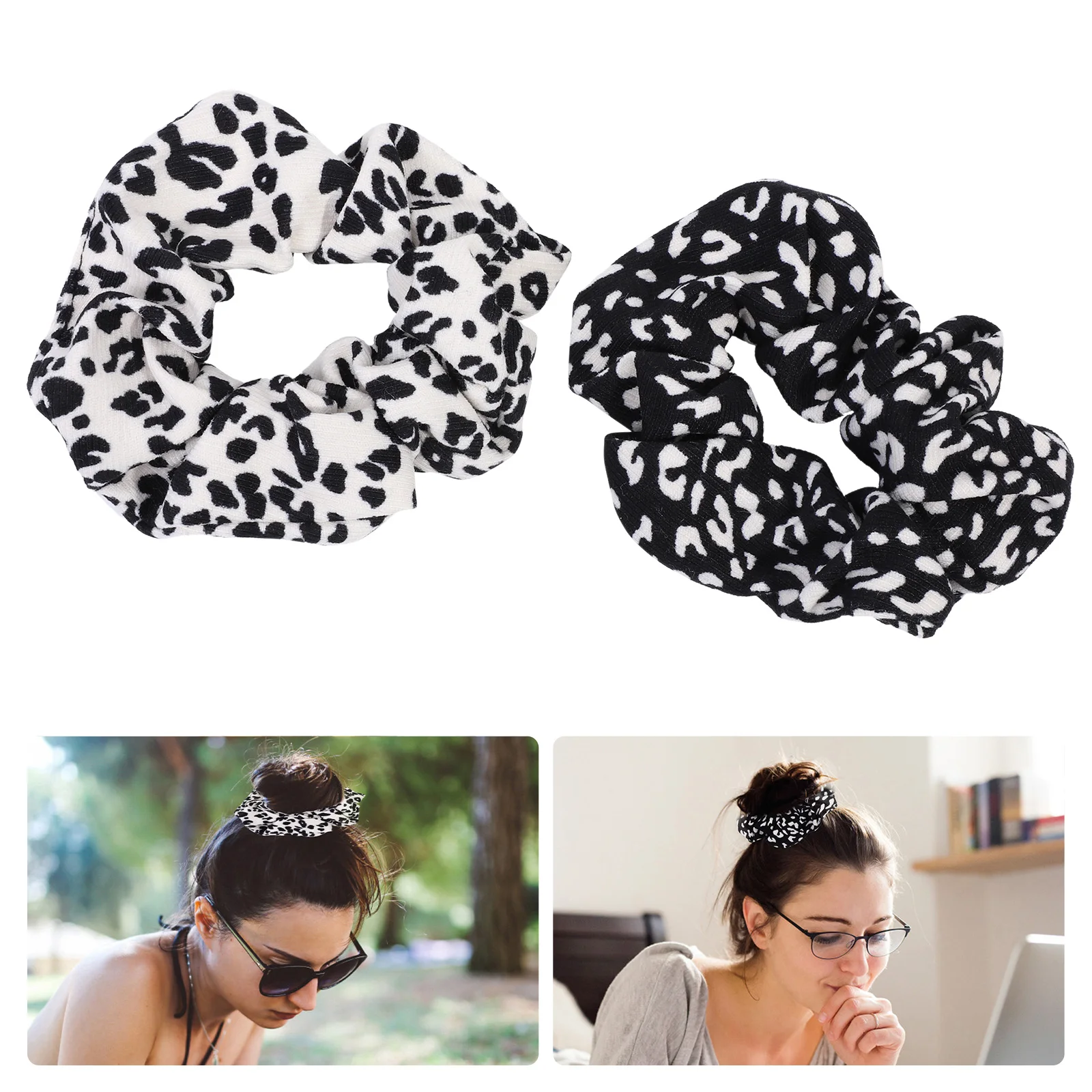 2 قطعة العصابات طباعة الفهد Scrunchies العلاقات المطاطية المرنة للنساء الاطفال حفلة موسيقية الاستخدام اليومي لينة لامعة مريحة