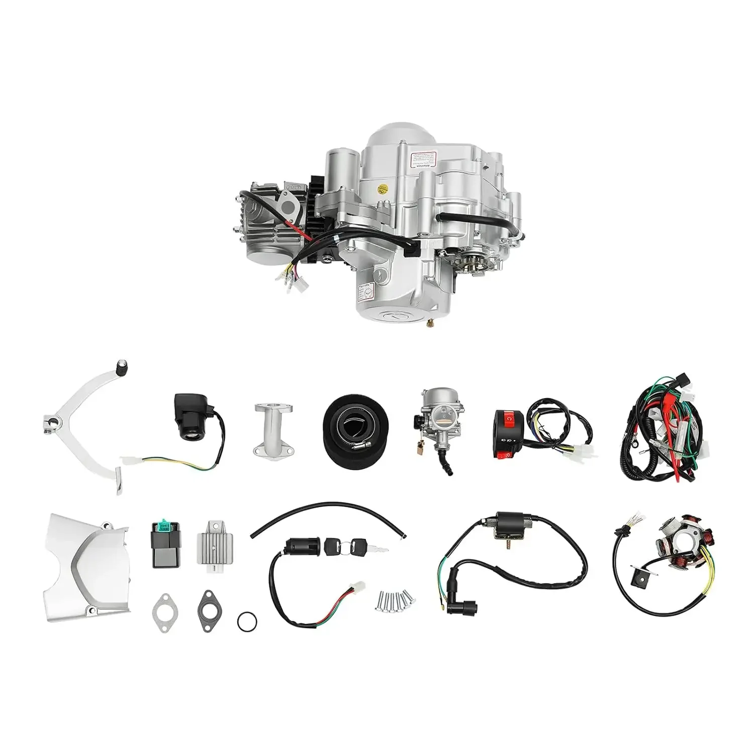 

125cc Engine Motor, 4-Stroke Semi-Auto Horizontal Engine 3 Speed ATV Engine Motor Kit, Single Cylinder Air-Cooling Motor for Go