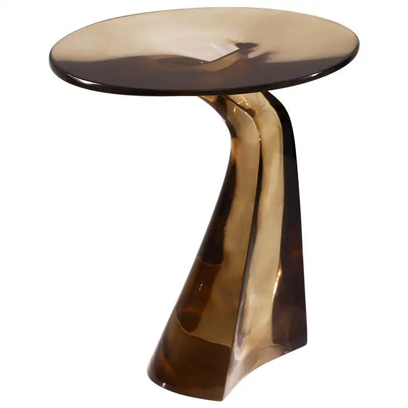 

Round side table, living room, next to sofa, crystal coffee table, transparent resin table