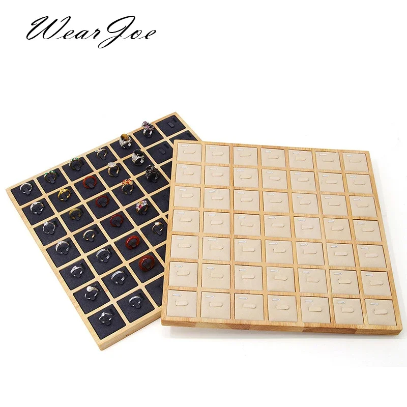 

Square Wooden 49 Clip Ring Display Holder Rack Jewerly Accessories Storage Stand Case Store Countertop Ring Jewellery Organizer