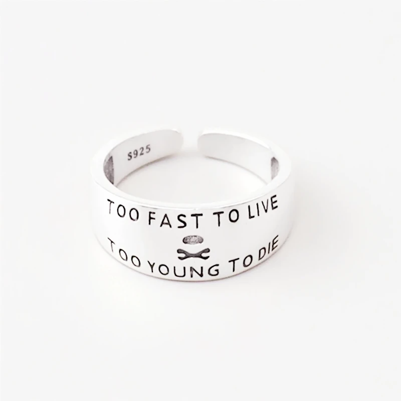 Retro Alphabet Skull Personality Creativity 925 Sterling Silver Female Resizable Opening Rings RI600