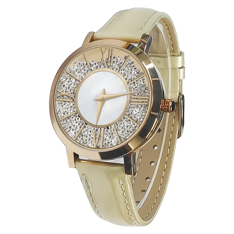 นาฬิกาผู้หญิงแบบดั้งเดิมนาฬิกาควอตซ์สำหรับผู้หญิงสายหนังสีแดงประกายหรูหราสีทองหรูหรานาฬิกาข้อมือผู้หญิงแบรนด์เหล็กกันน้ำ