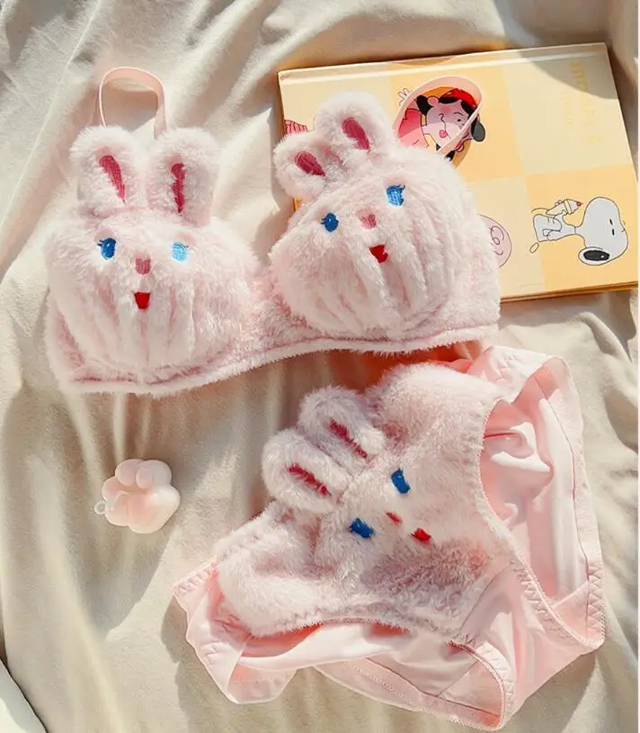 Autumn and winter plush underwear cute Japanese cartoon rabbit underwear small chest gathered skin-friendly girls bralette