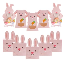 6pcs Cute Easter Bunny Candy Box Pink Rabbit Ear Chocolate Biscuit Gifts Packaging Boxes For Happy Easter Birthday Party Decor