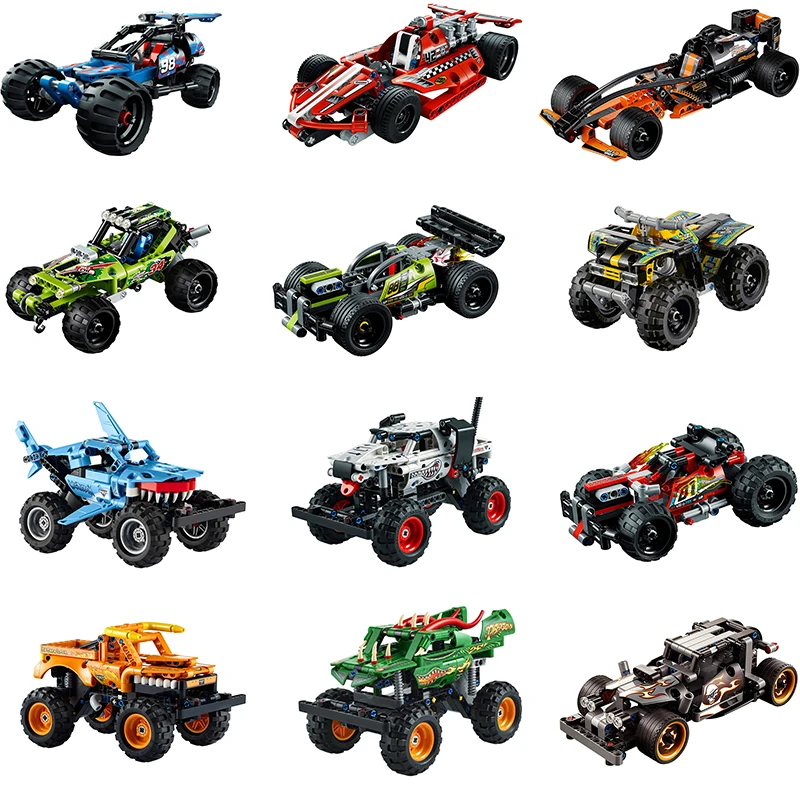 Technical Series Monster Off-Road Jam Megalodon Building Blocks 2in1 Sport Racing Pull Back Car Model Bricks Toys For Boys Gifts