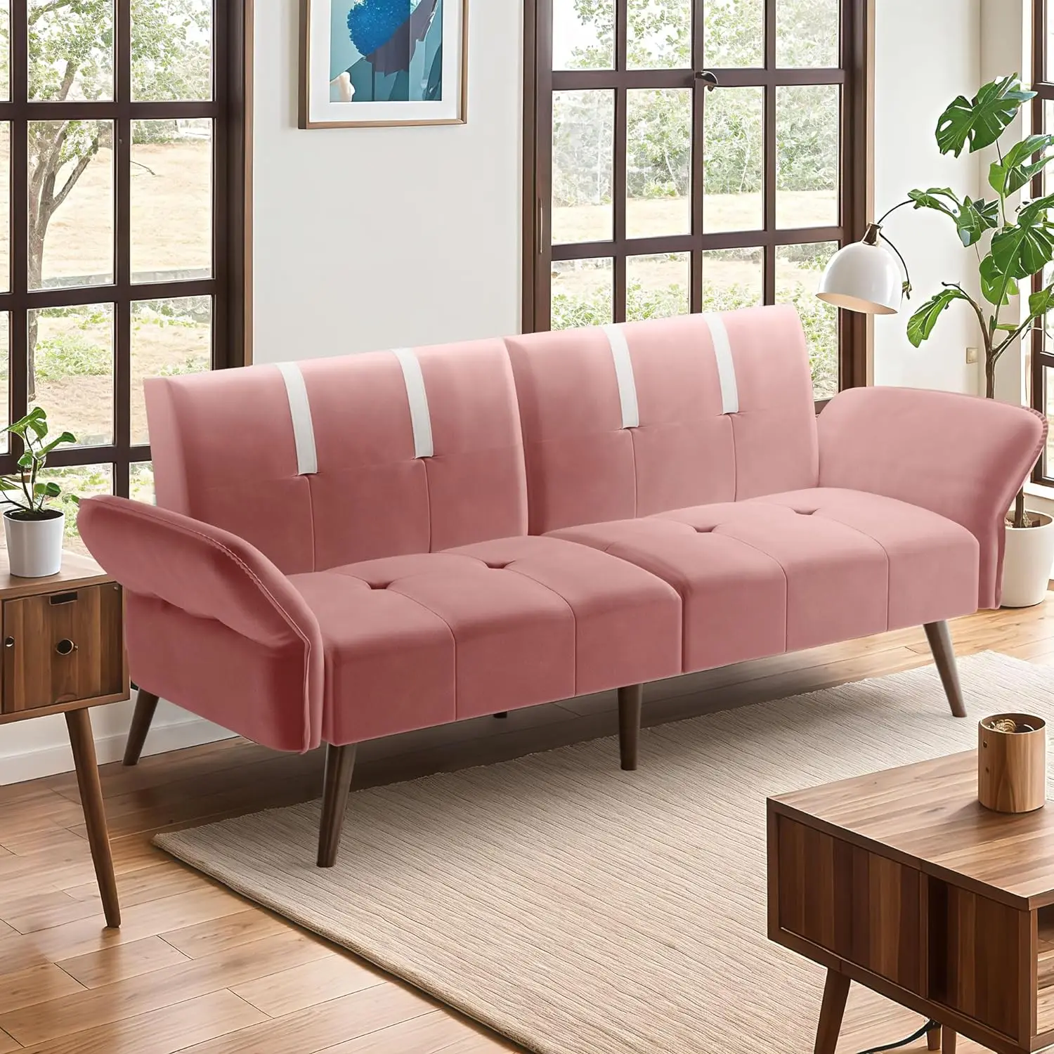 

Futon Sofa Bed Modern Folding Sleeper Couch Bed for Living Room,Velvet Loveseat Sofa Couch Sofa cama for Apartments Office