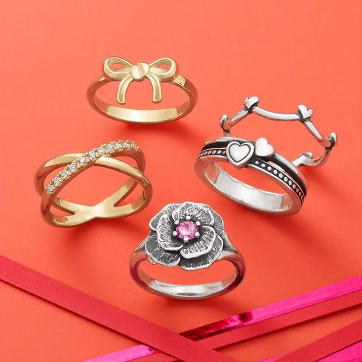 Anello a forma di cuore in argento sterling S925 da 1 pezzo, anello fai da te affascinante e squisito, adatto per l'uso quotidiano e la decorazione fai-da-te