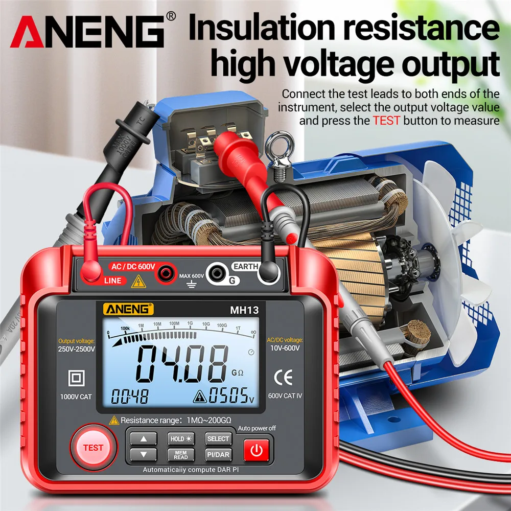 Digital Insulation Megohmmeter Ohmmeter 2000 Counts Earth Ground Resistance Meter ANENG MH13 Megometro High Ohm Voltage Tester