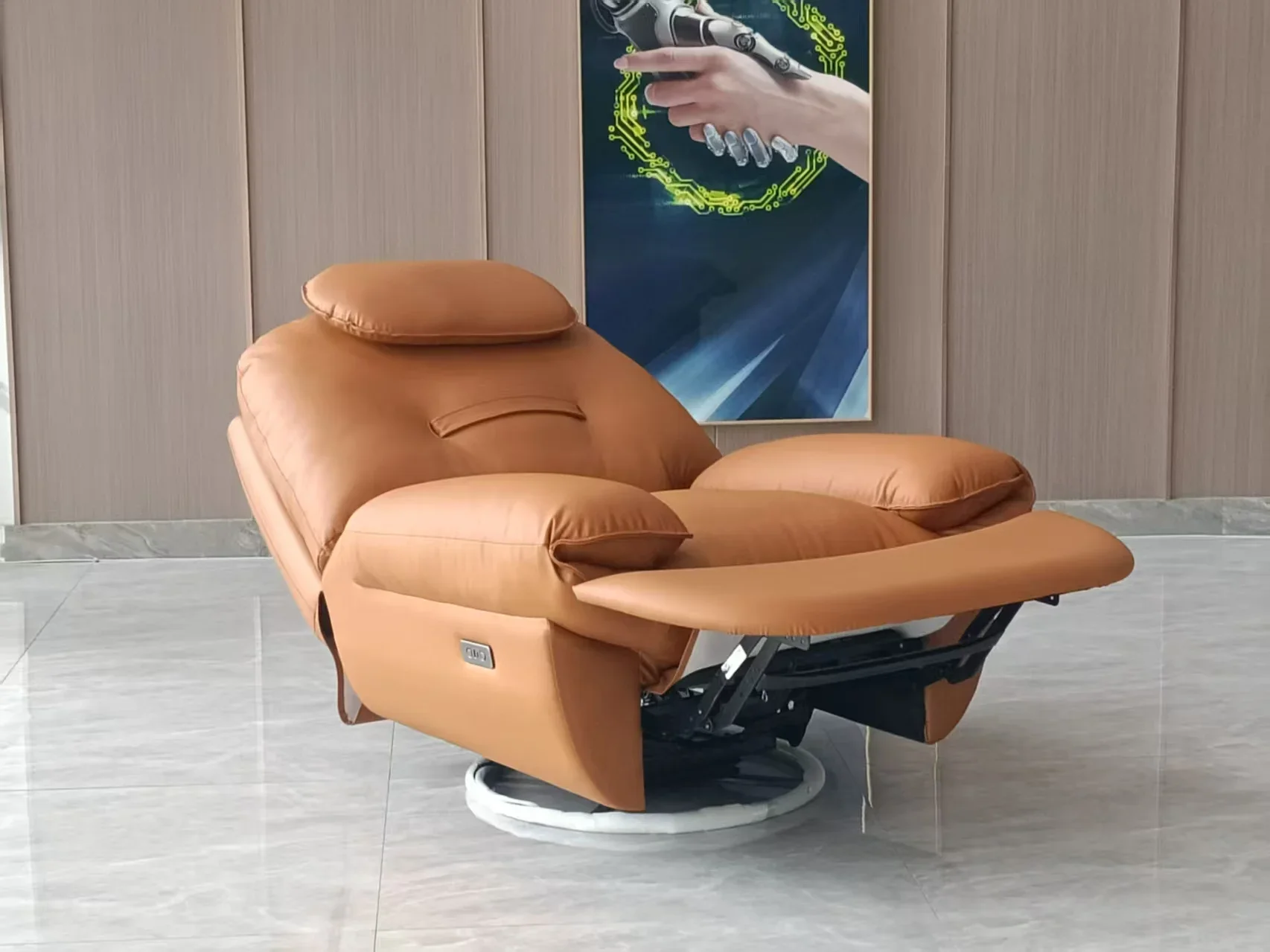 gx-Modern PU Leather Recliner Chair With Swivel Base Cushion Back Padded Arms For Living Room