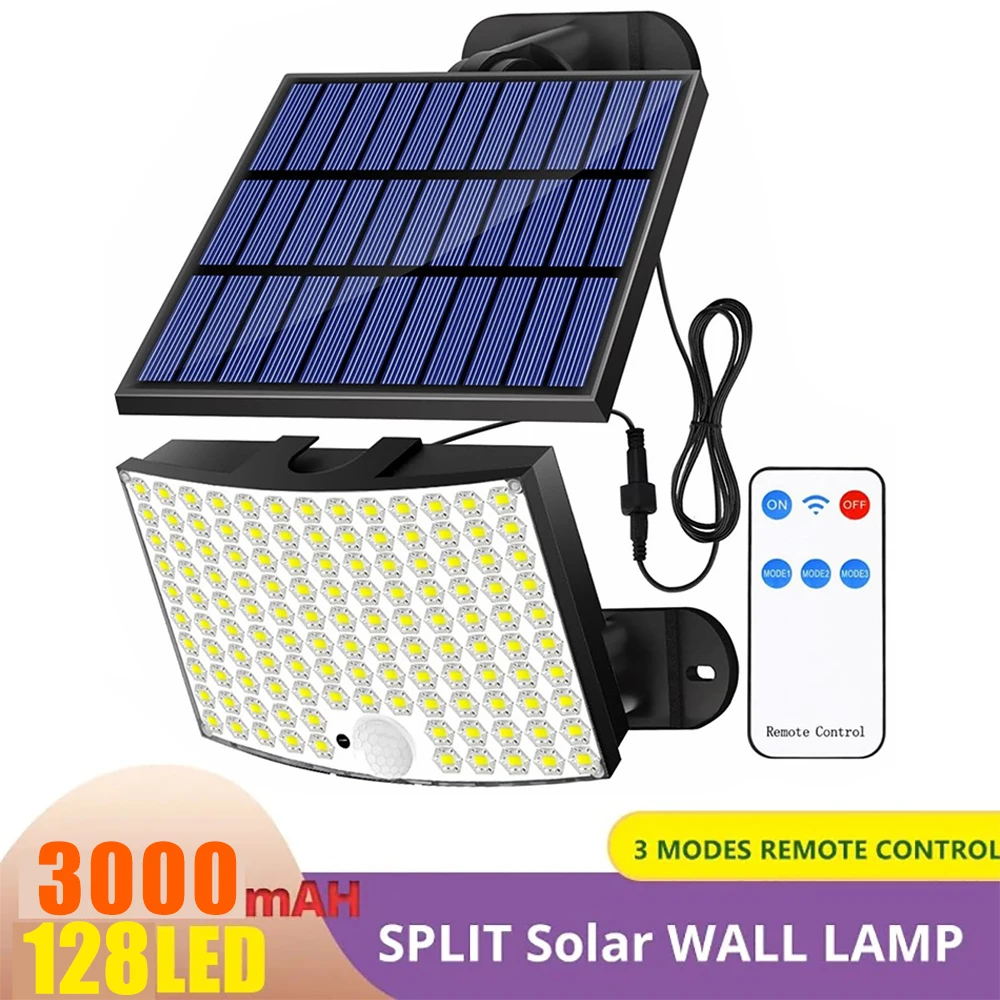 

1PC 128LED Split Solar Light Outdoor Waterproof with Motion Sensor Floodlight Remote Control 3 Modes for Patio Garage Backyard