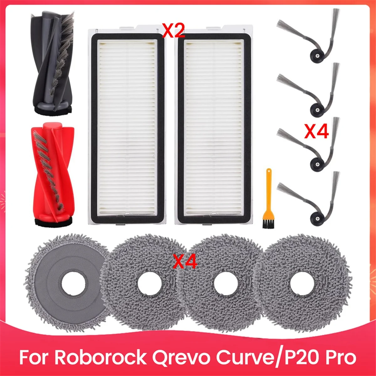 Replacement Parts for Roborock Qrevo Curve/P20 Pro Robot Vacuum Parts Main Side Brush HEPA Filters Mop Pads