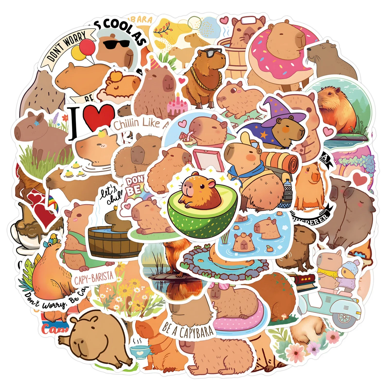 60pcs Cute Cartoon Capybara Creative Decoration Refrigerator Water Cup Mobile Phone Computer Waterproof Sticker