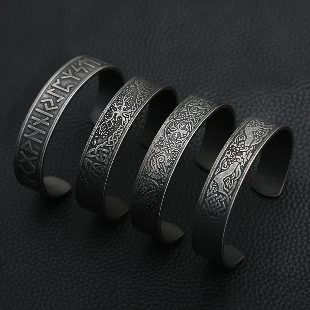 Black Vintage Celtic Knot Bracelet Nordic Stainless Steel Tree Of Life Viking Bracelet Men's Amulet Jewelry Gift Dropshipping