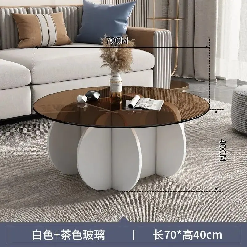 Glass coffee table, light luxury, modern living room, household small unit, rock slab circular tea table, minimalist