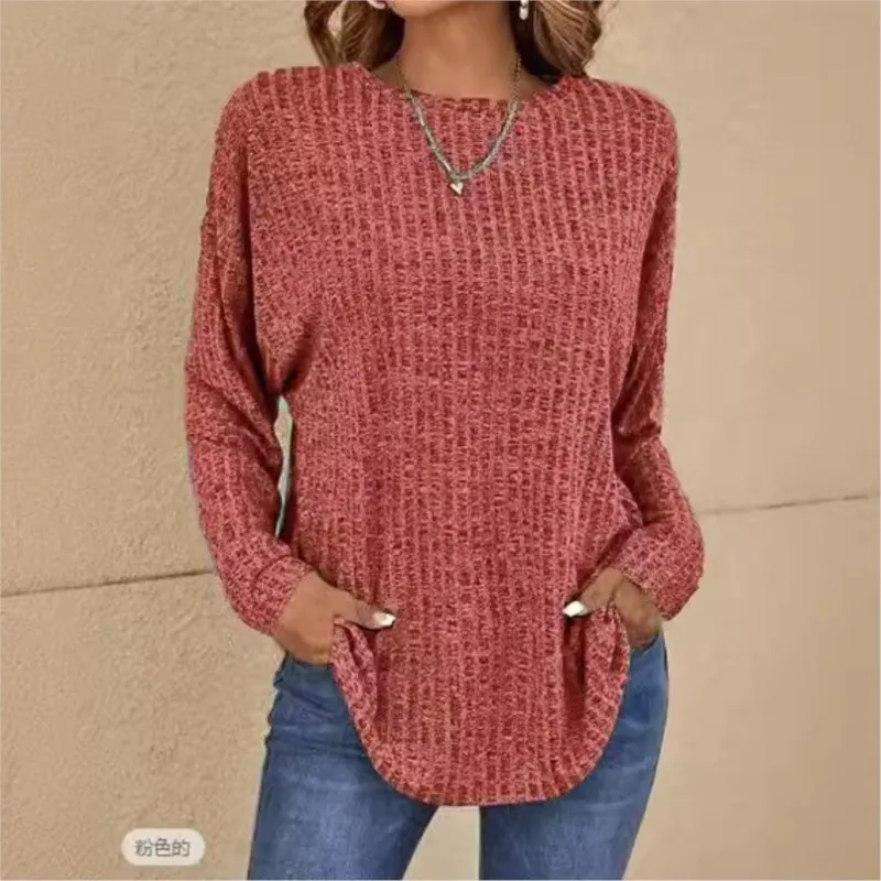 

Loose Woman Top Autumn Casual Solid Color Long Sleeve Round Neck Female Pullover Soft Comfortable Simple Daily Office Lady Tops