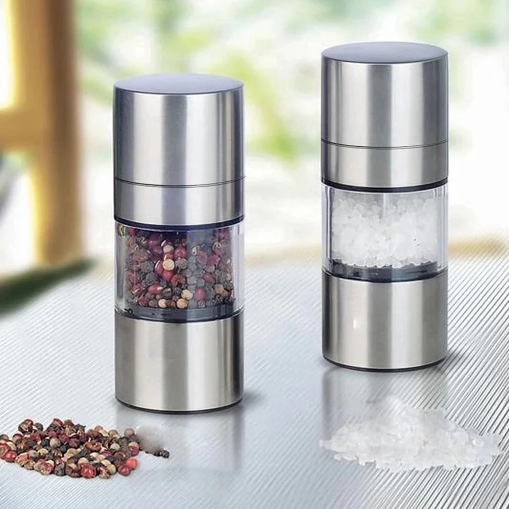 1Pc Manual Pepper Grinder Stainless Steel With Glass Jar Adjustable Coarseness Spice Mill For Salt Herbs And Peppercorns Silver