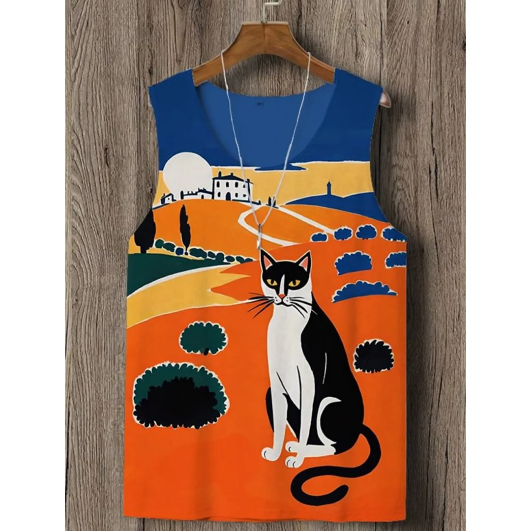 

man tank top Japanese Cat Kimono Painting Home Clothing Tank Tops Men Women Sleeveless Vest Y2k Gym Fitness Sports Male Clothing